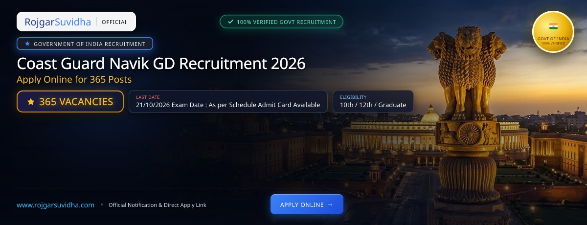 Coast Guard Navik GD Recruitment 2026: Apply Online for 365 Posts