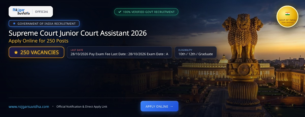 Supreme Court Junior Court Assistant 2026: Apply Online for 250 Posts